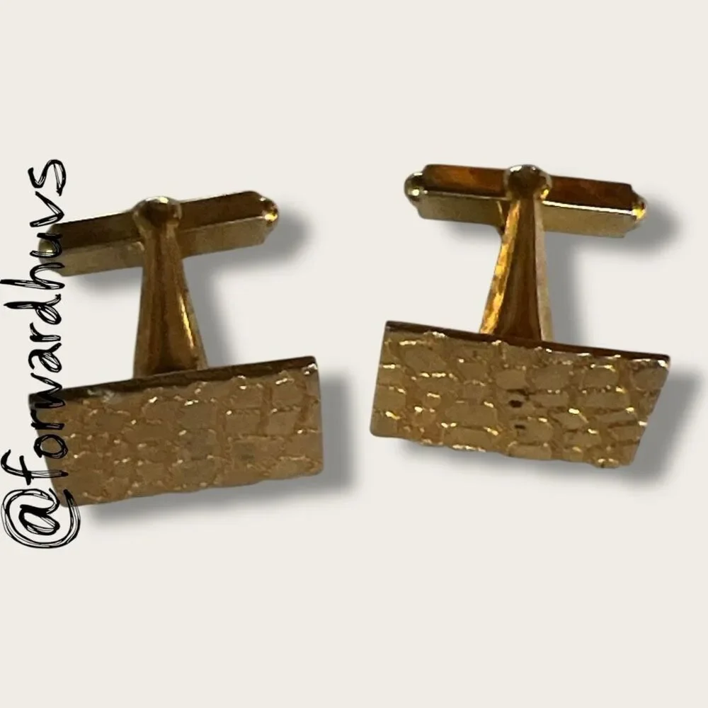 Vintage Gold Tone Cufflinks – Textured Rectangle with “X” Maker’s Mark